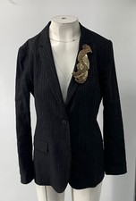 Kobi Halperin Womens Black Pin Stripe Blazer w/ Beaded Bird Brooch Pin sz M