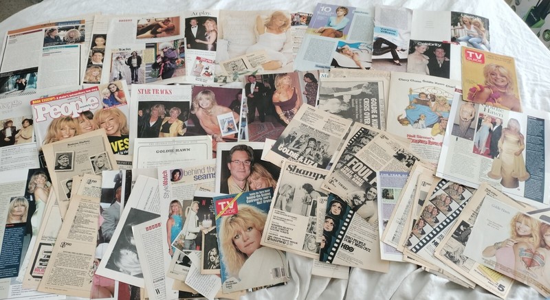 actress Goldie Hawn 1/2 pound original career clippings lot (approx 90 pages)