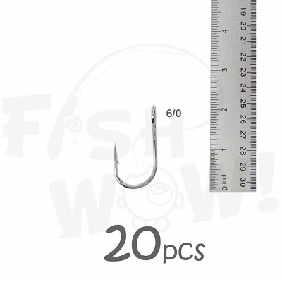 NEW 20pcs Fish WOW!  Size 6/0 Fishing 6X strong Siwash hooks with open eye @US