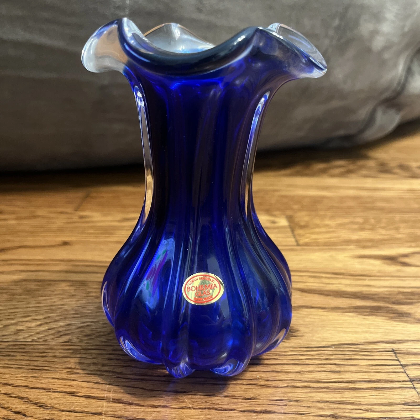 Bohemia Glass Cobalt Blue Art Vase, Czech Republic Blue Decorative Flower Vase