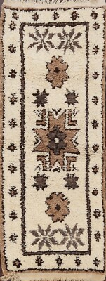 Vintage Tribal Ivory Moroccan Natural Dye Geometric Hand-knotted Area Rug 3x6 ft