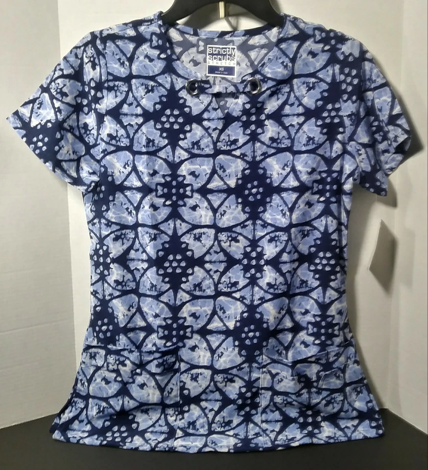 Women's XS Blue Designer Medical Scrub Top V-Neck Comfort Fit Strictly Scrubs - Image 2 of 4