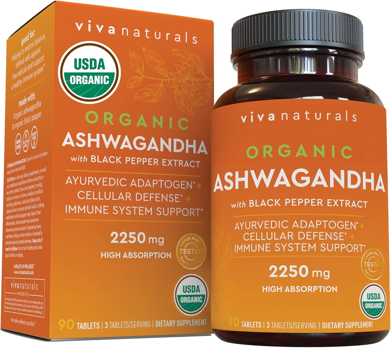 Organic Ashwagandha Supplement with Black Pepper - Includes 2250 mg Ashwagandha