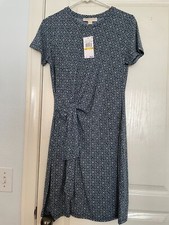Michael Kors Blue Print Short Sleeve Front Tie Dress NWT