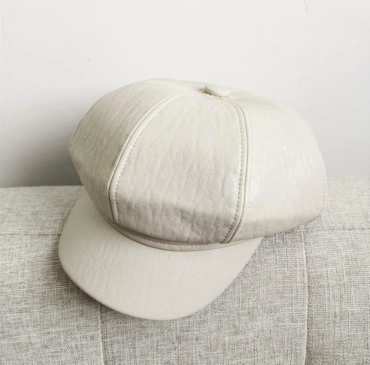 Fashion Ladies Women Girls Leather Baker Boy Peaked Cap Newsboy Hat - Image 4 of 4