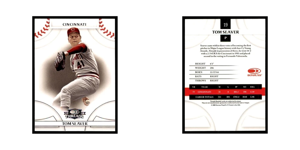 2008 Donruss Threads Tom Seaver Reds #19 - Image 3 of 3