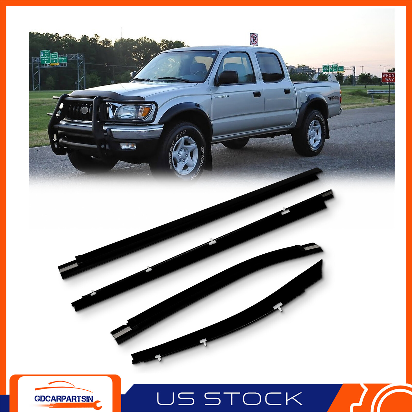 4-Piece FH RH Window Moulding Seal Strips – Weatherproof Trim for 2000-2004 Toyota Tacoma