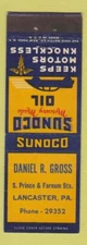 Matchbook Cover - Daniel Gross Sunoco oil gas Lancaster PA