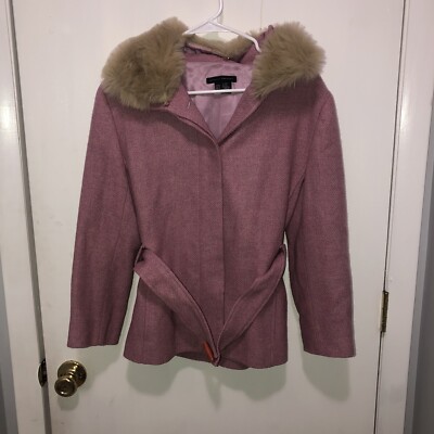 Zara Basic Pink Wool Blend Jacket W/ Removable Faux Fur Collar