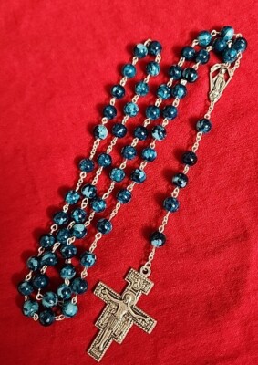 CHRISTIAN CATHOLIC ROSARY  BLUE COLOR 8 mm ITALY 