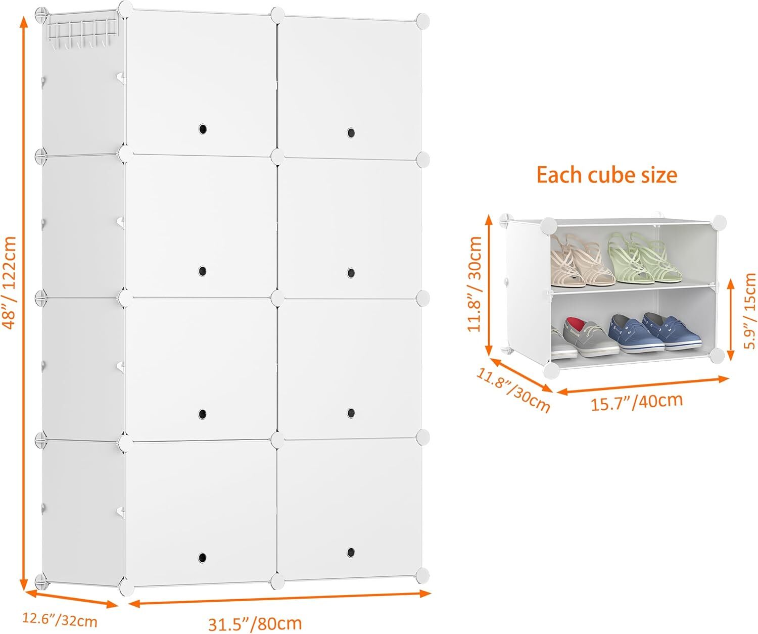 HOMIDEC Shoe Rack, 8 Tier Shoe Storage Cabinet 32 Pair Plastic Shoe Shelves