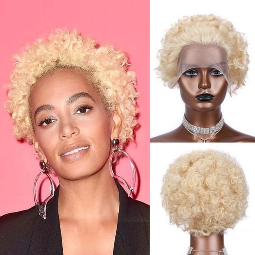613 Pixie Cut Short Curly Human Hair Wigs Lace Front Blonde Brazilian