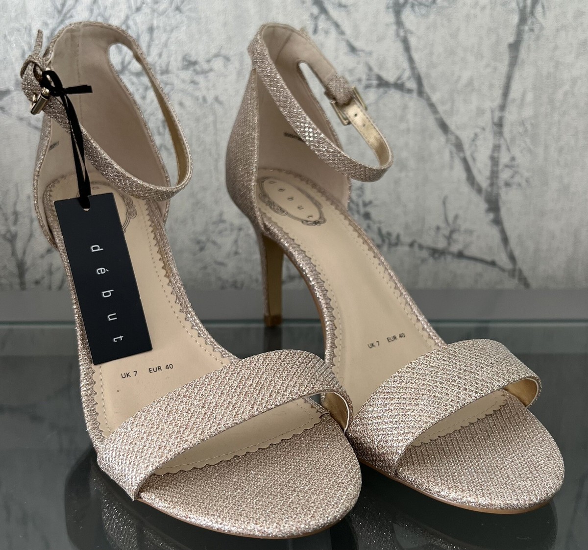 Ladies Debut Debenhams Shoes Sandals Size UK EUR 40 Gold Sparkle - Main Image