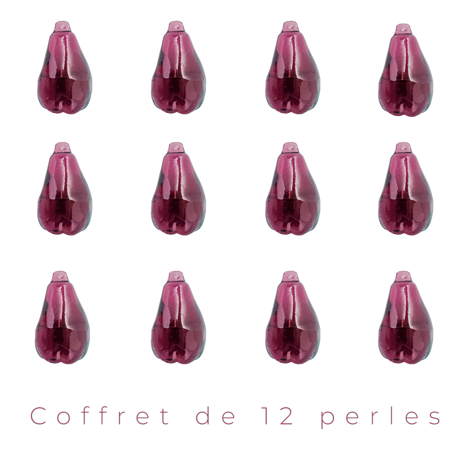 Perles en verre violettes géométriques en poire 3x5 cm dotées d'un perçage ergonomique