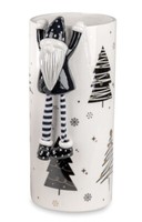 754110 Vase Schwarz-Weiss 31Cm Aus Glasiertem Steingut Mit Lithografie-Dekor
