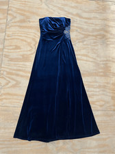 David Meister Navy Midnight Blue Velvet Strapless Gown Luxury Dress, Size 2