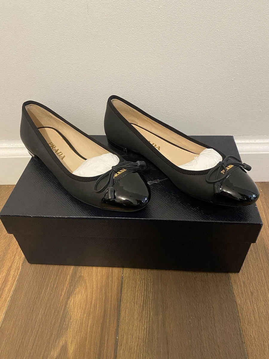 NIB Prada Cap-Toe Bow Ballet Flat Black 35 |