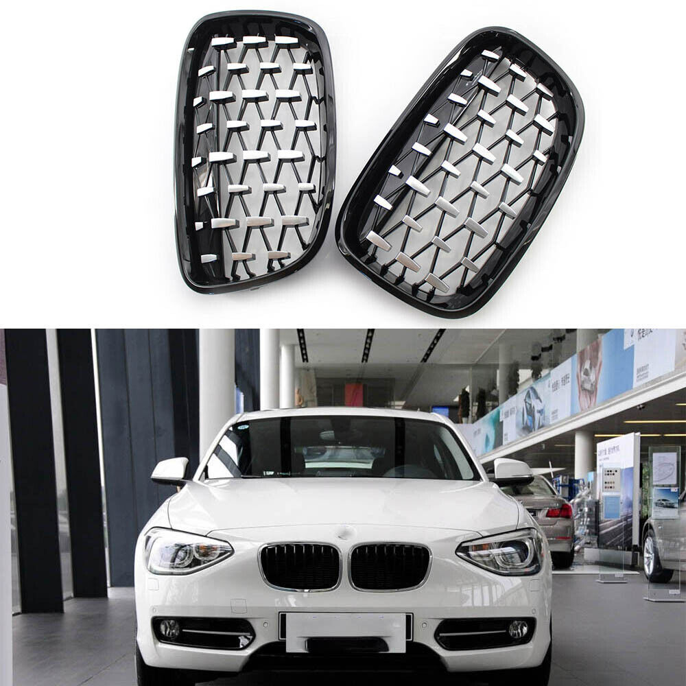 Left&Right Front Grille Shiny Black Diamond Meteor for BMW 1 Series F20 11-14