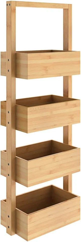 Mensola Da Bagno in Bambù 4 Ripiani 88X16X28Cm Mensola Cucina Legno Mensole Bagn - Immagine 4 di 4
