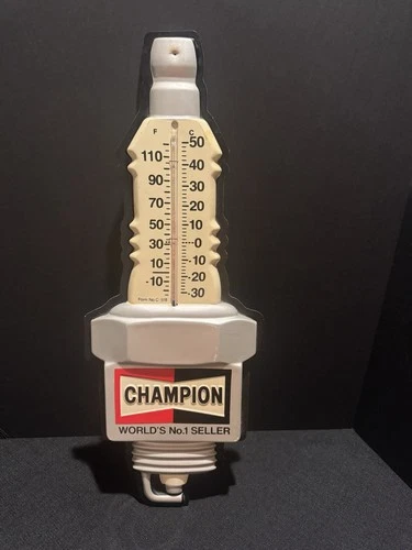 VINTAGE CHAMPION SPARK PLUG THERMOMETER ORIGINAL SIGN GAS OIL PLASTIC 3-D