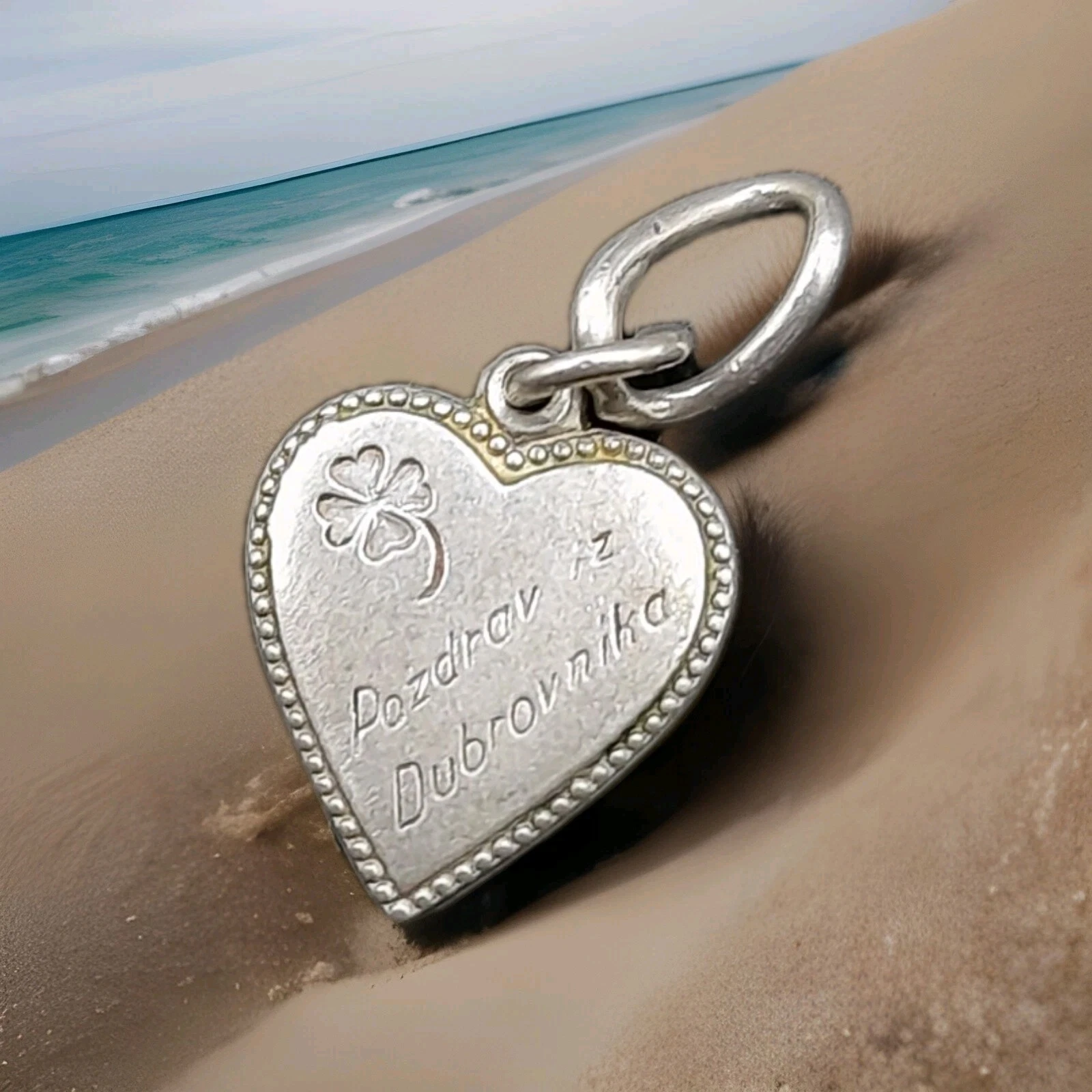 Small Old Vintage Sterling Silver Heart Charm - Pozdrav iz Dubrovnika - Souvenir
