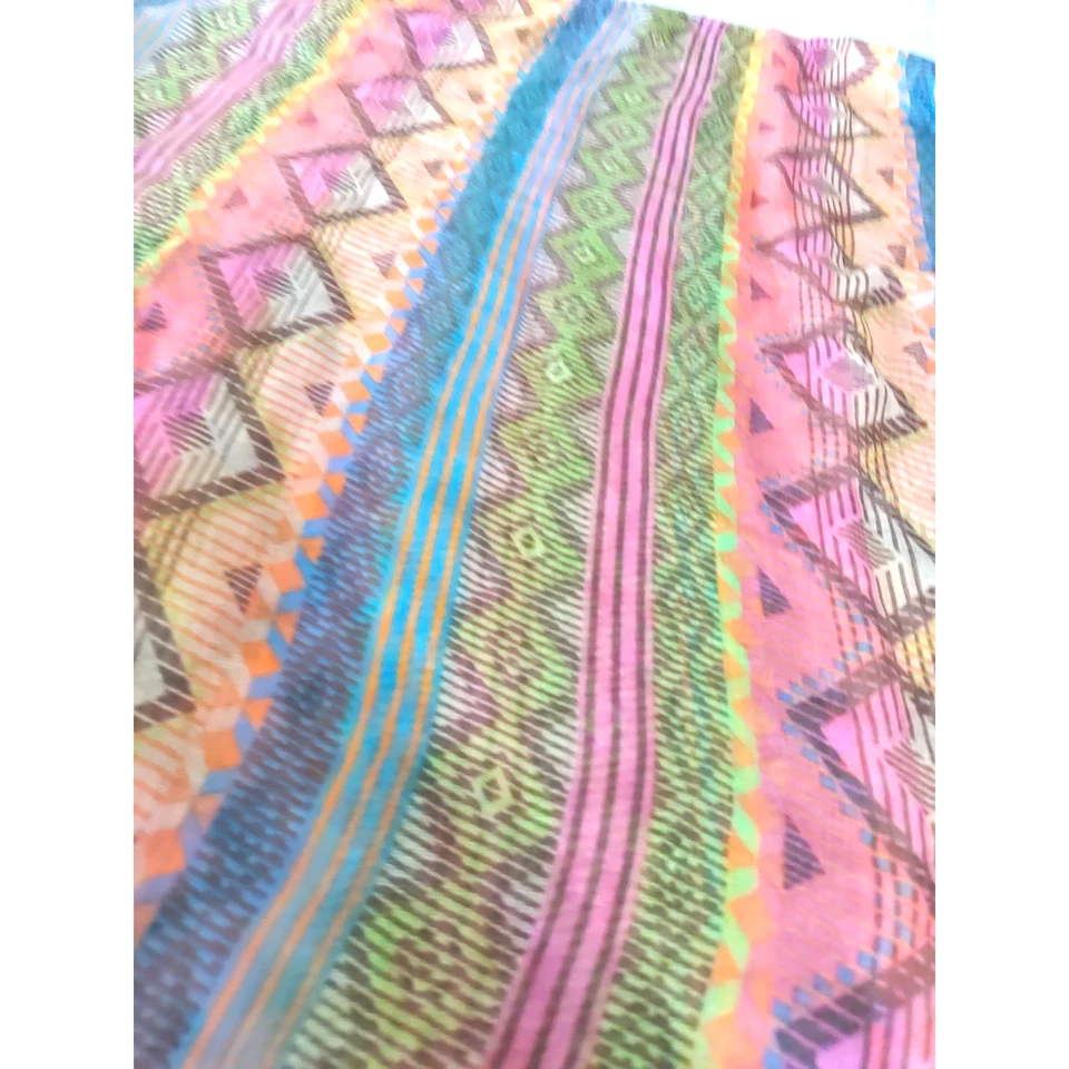 Bufanda Infinity Naranja Azul Diseño Azteca 68" X 23 Transparente Ligera Foto 4 de 4