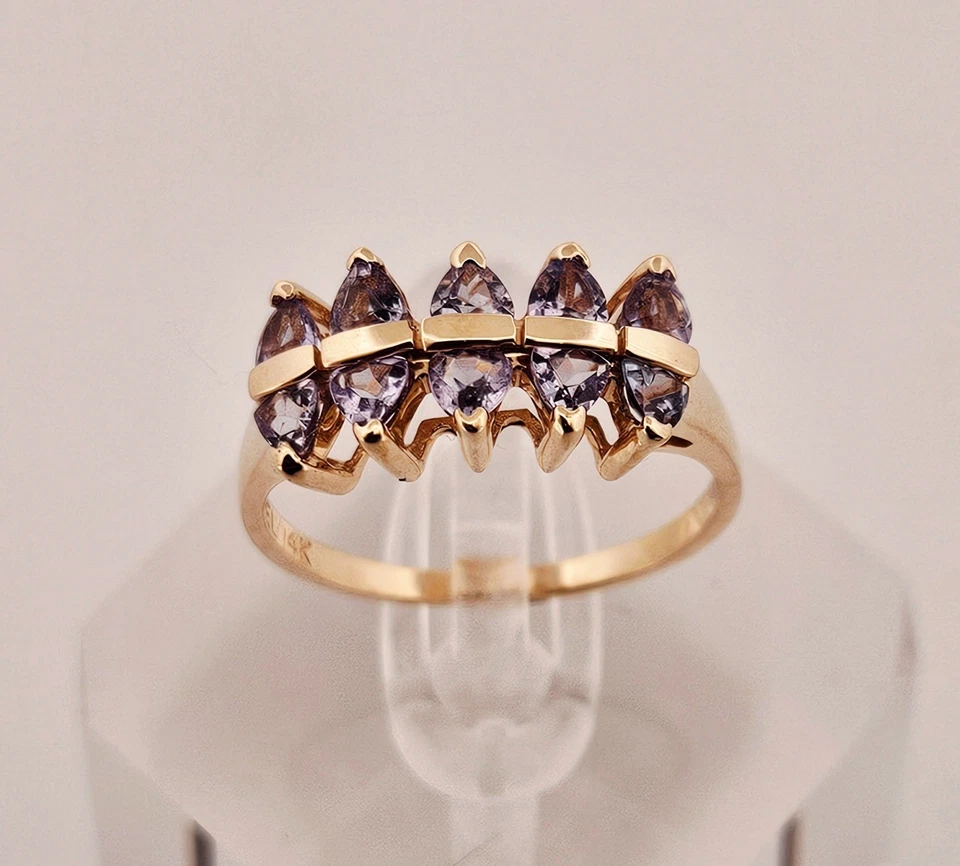 El 14k solid gold vintage approx .50 ct tw tanzanite ring sz 8 - Image 2 of 4