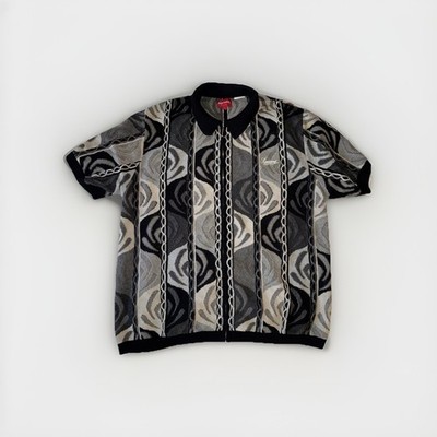 Supreme Abstract Textured Zip Up Polo Black White SS22 Size Large