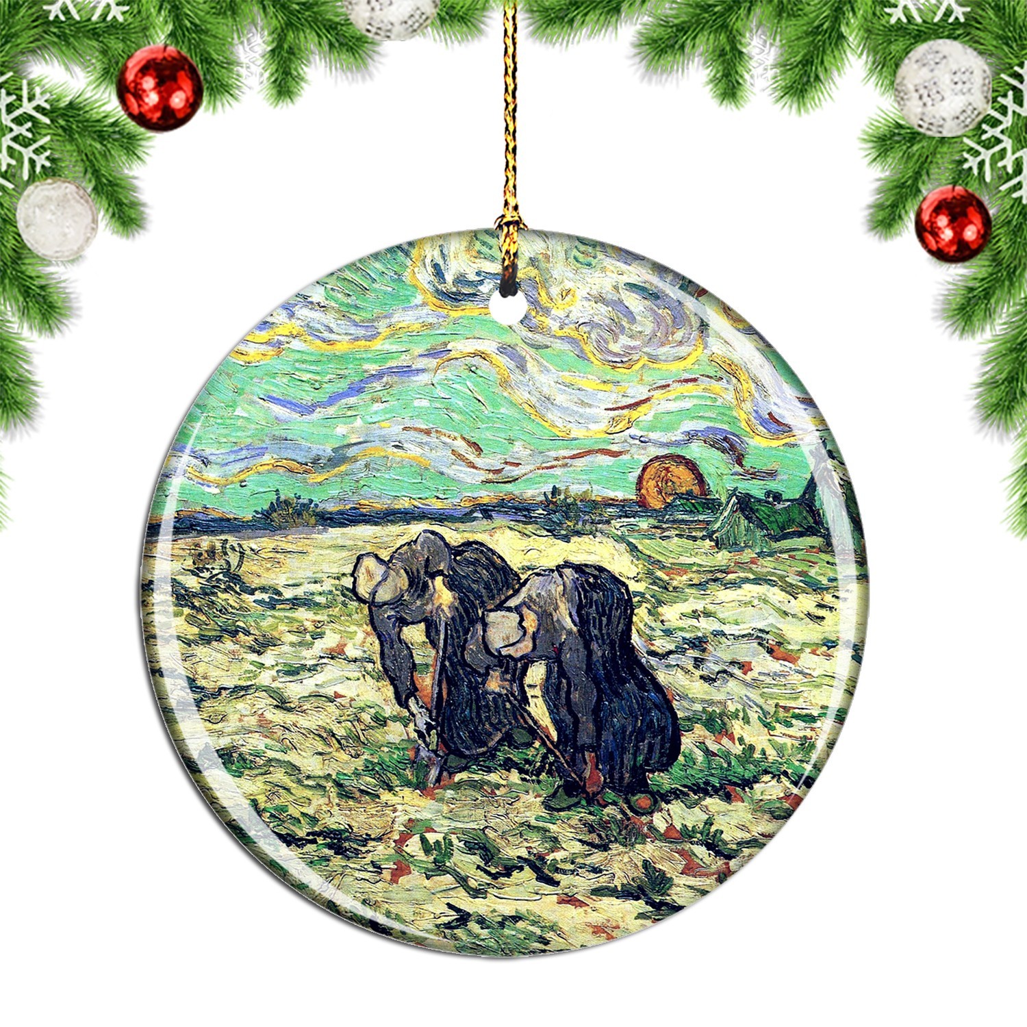 Van Gogh Two Peasant Women Digging In Fi Christmas ornament city travel souvenir