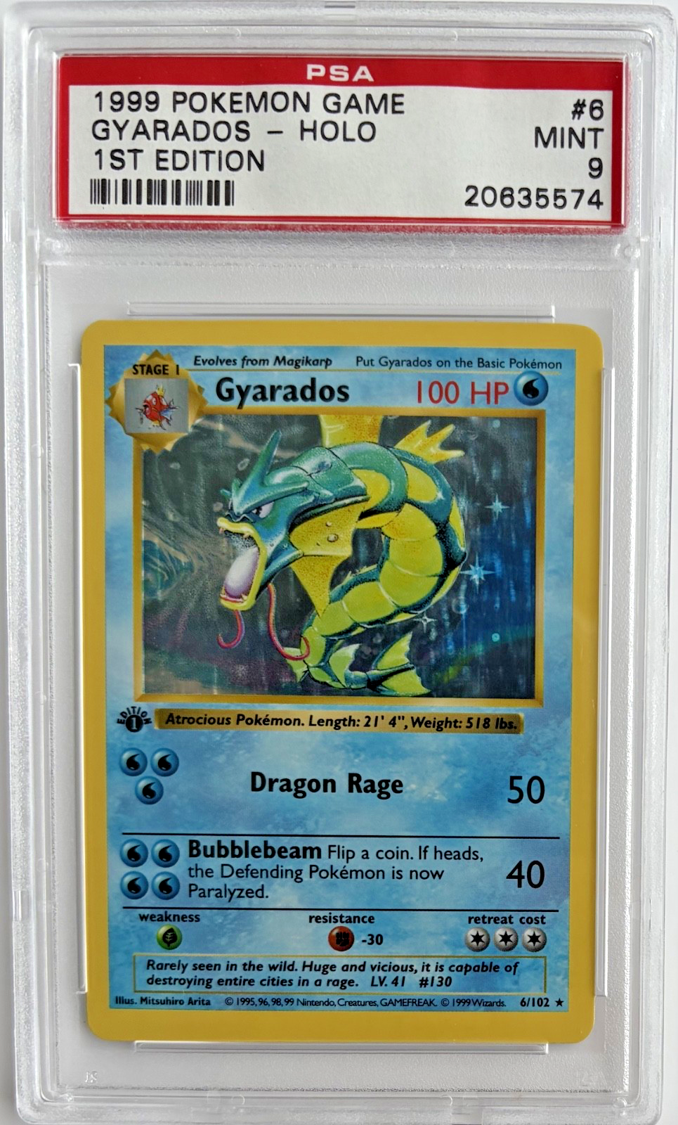 Pokemon Gyarados Base Set 1st Edition Holo #6 PSA 9 Mint