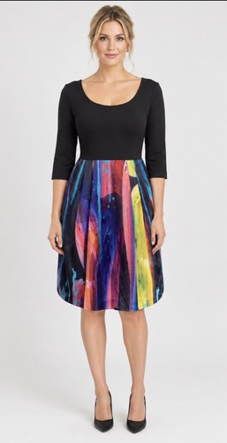 Betsey Johnson, VTG Betsey Johnson Abstract Fit Flare Dress 3/4 Sleeves Women’s 1990’s Y2K 8 NEW