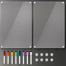 2 Pack 12'' 8'' Acrylic Magnetic Whiteboard for Fridge, Clear Dry Erase Menu Boa