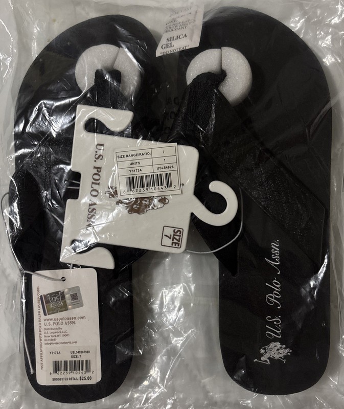 U.S. Polo Assn. Women's Black Flip Flop Sandals Logo Slip On size 7