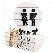 Farmhouse Funny Bathroom Signs - 3D Round Shiplap Signs and - Hello Book Stack