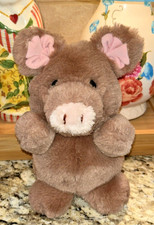 Vintage Russ Berrie Rosebud Pig Plush Stuffed Animal Toy Pink Yarn Tail 9" Rare