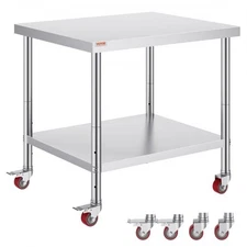 VEVOR Stainless Steel Work Table 36x30x34",700 LBS Load Capacity with 4 Whee