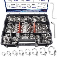 200PCS Stainless Steel Hose Clamps Assortment Kit,Metal 1/4"-2", Silver