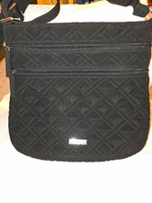 Vera Bradley Black Quilted Crossbody Bag Zip Closure Adjustable Strap Pockets