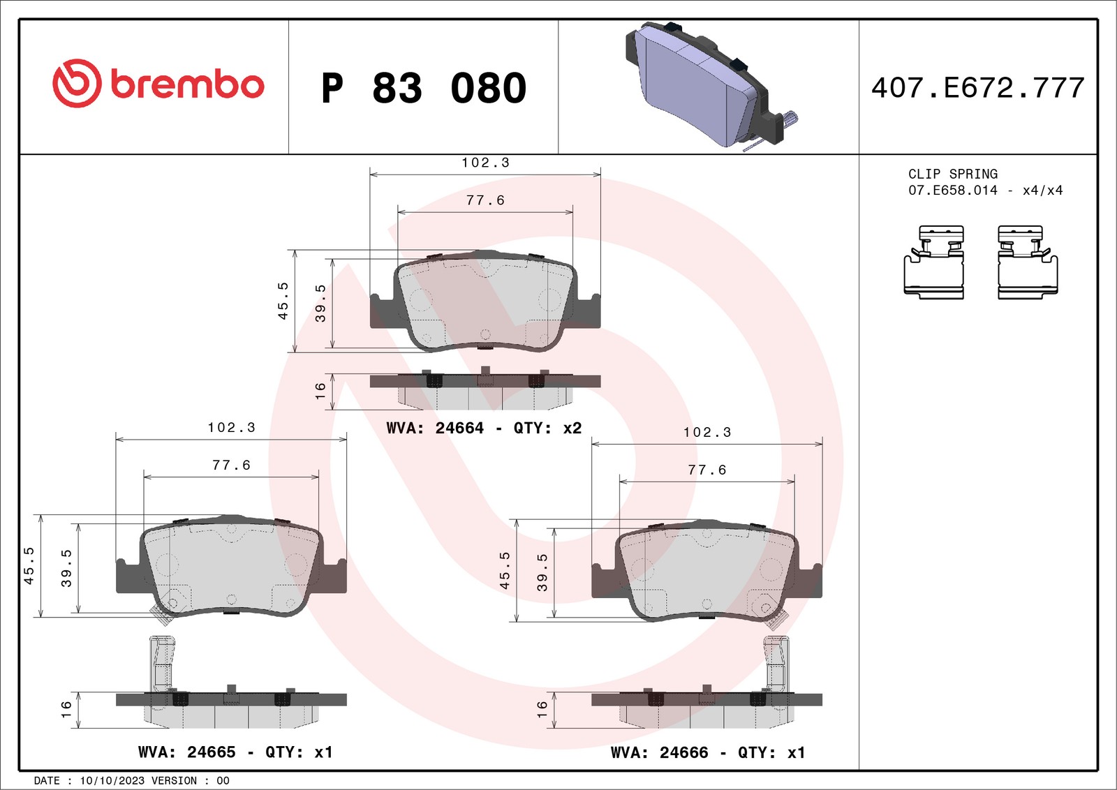 Brake Pads Set fits TOYOTA COROLLA E15 1.4 Rear 06 to 13 4ZZ-FE Brembo Quality - Image 25