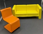 Vintage 1973 Mattel Barbie Townhouse Furniture Yellow Loveseat And Orange Chair