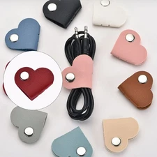 Heart Design PU Leather Cable Keeper for Earbuds Cord Charging Wire Storage Tie
