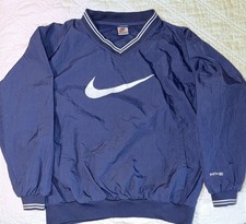Nike Vintage Windbreaker Big Center Swoosh Youth large Blue White Pullover Long