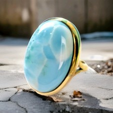Exquisite Natural Sky Blue Larimar Ring 6.5 free resizing