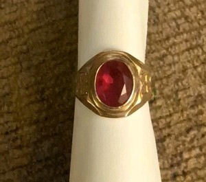 Antique C&C Clark & Coombs 1/20K 10K G.F. Red Stone Ring Size 10 Adjustable