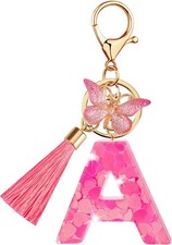 Suweibuke Colourful Cute Initial Letter Keychains for Women Girls with Tassel Bu