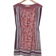 Loft Sleeveless Paisley and Stripes Kaftan Dress with Cinched Waist Size S
