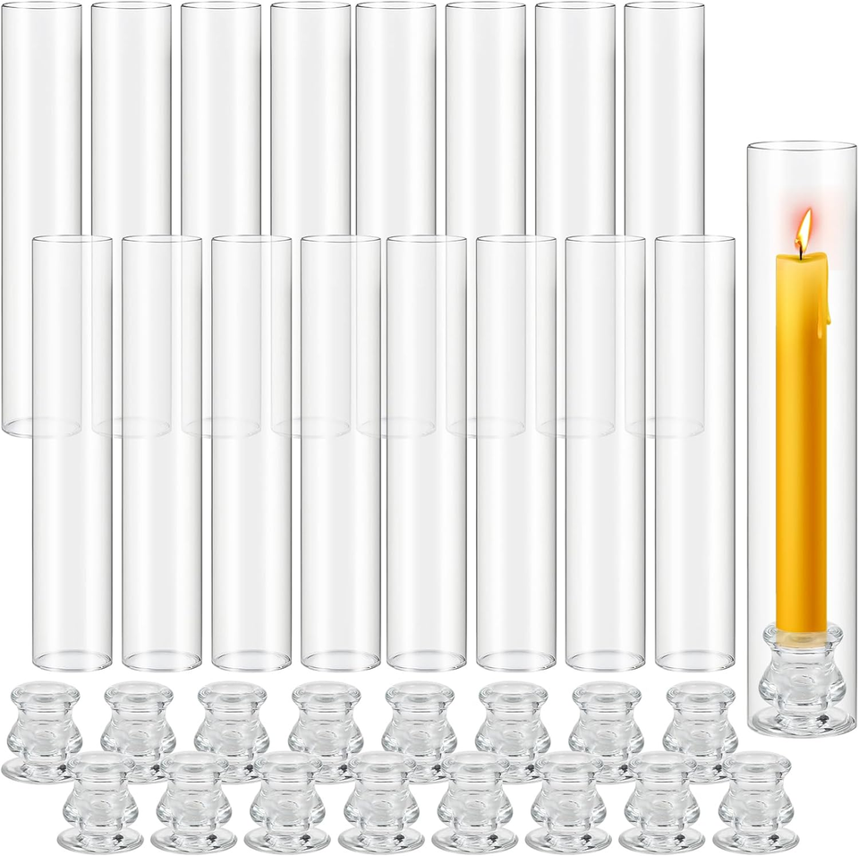 Hurricane Glass Candle Holders 16 Set, Candlestick Holders 11.8’’ H