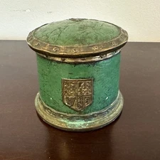 Antique 20c Tiffany Studios NY #2045 HERALDIC Bronze Green Inkstand Desk Art USA