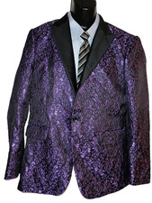 COOFANDY Men's Purple Floral Jacquard Blazer Tuxedo Jacket Size L M008