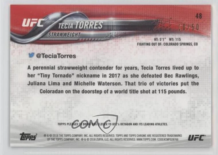 2018 Topps Chrome UFC Gold Refractor /50 Tecia Torres #48 - Image 2 of 2